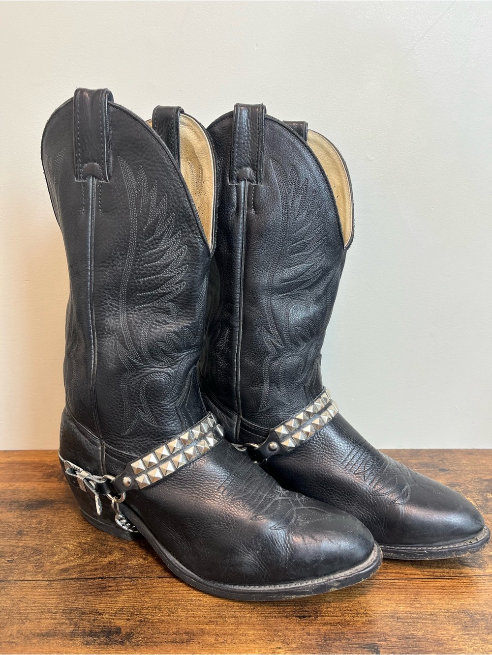 Boulet Leather Western Cowboy Boots c/w Studded Harness Straps